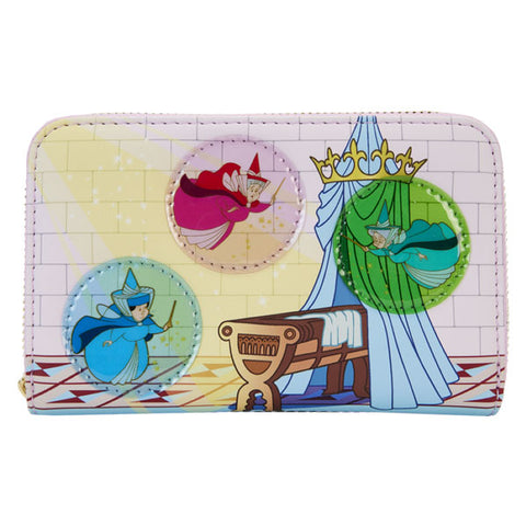 Image of Sleeping Beauty - Castle Three Good Fairies Stained Glass Zip Around Wallet