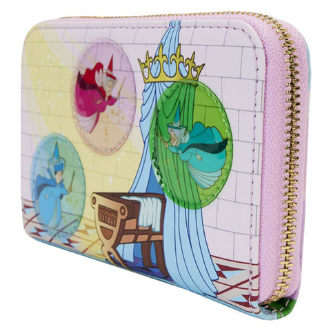 Image of Sleeping Beauty - Castle Three Good Fairies Stained Glass Zip Around Wallet