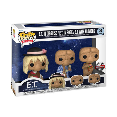Image of E.T. the Extra-Terrestrial - E.T. in Disguise, in Robe & with Flowers US Exclusive Pop! 3-Pack